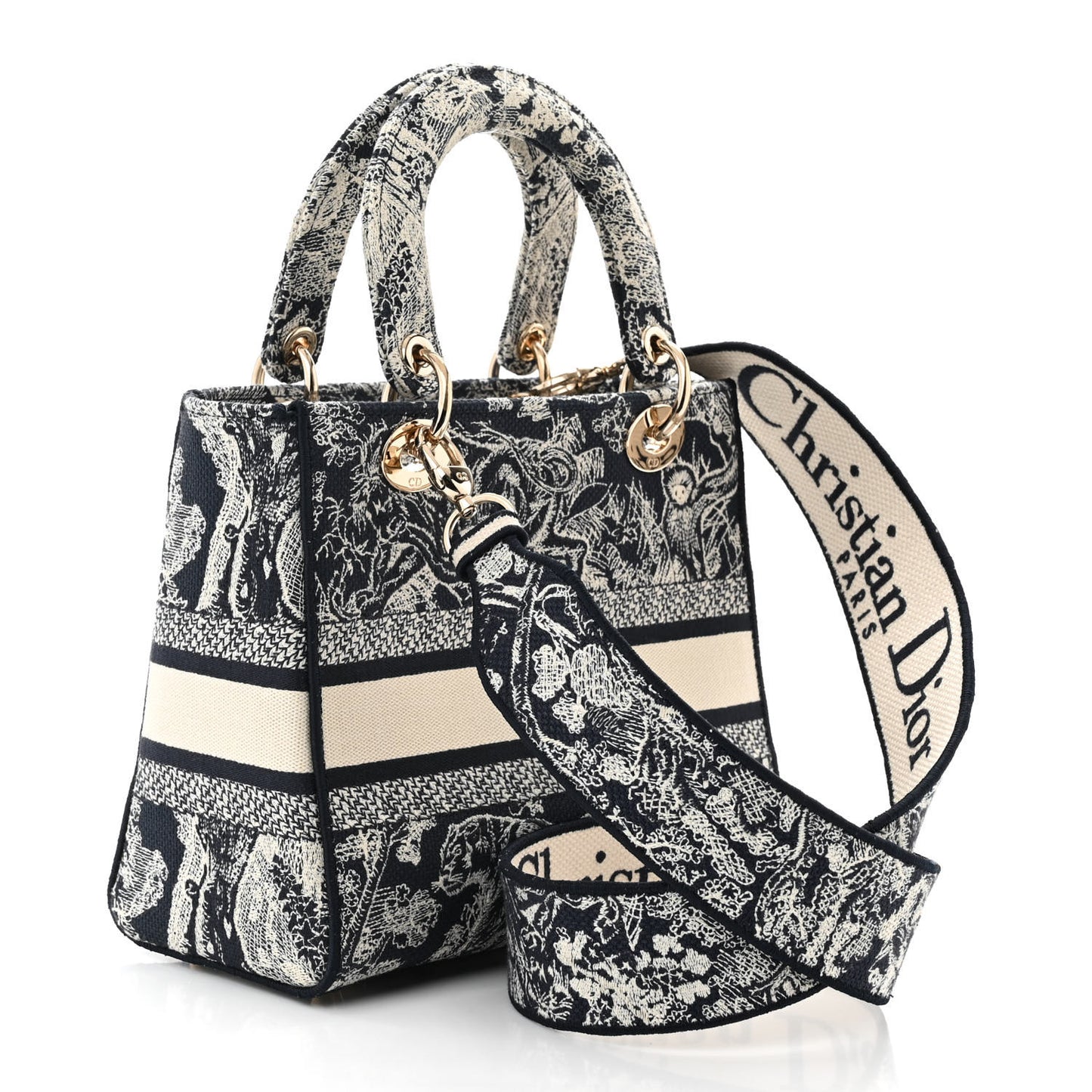 Canvas Toile De Jouy Reverse Embroidered Medium Lady D-Lite Navy