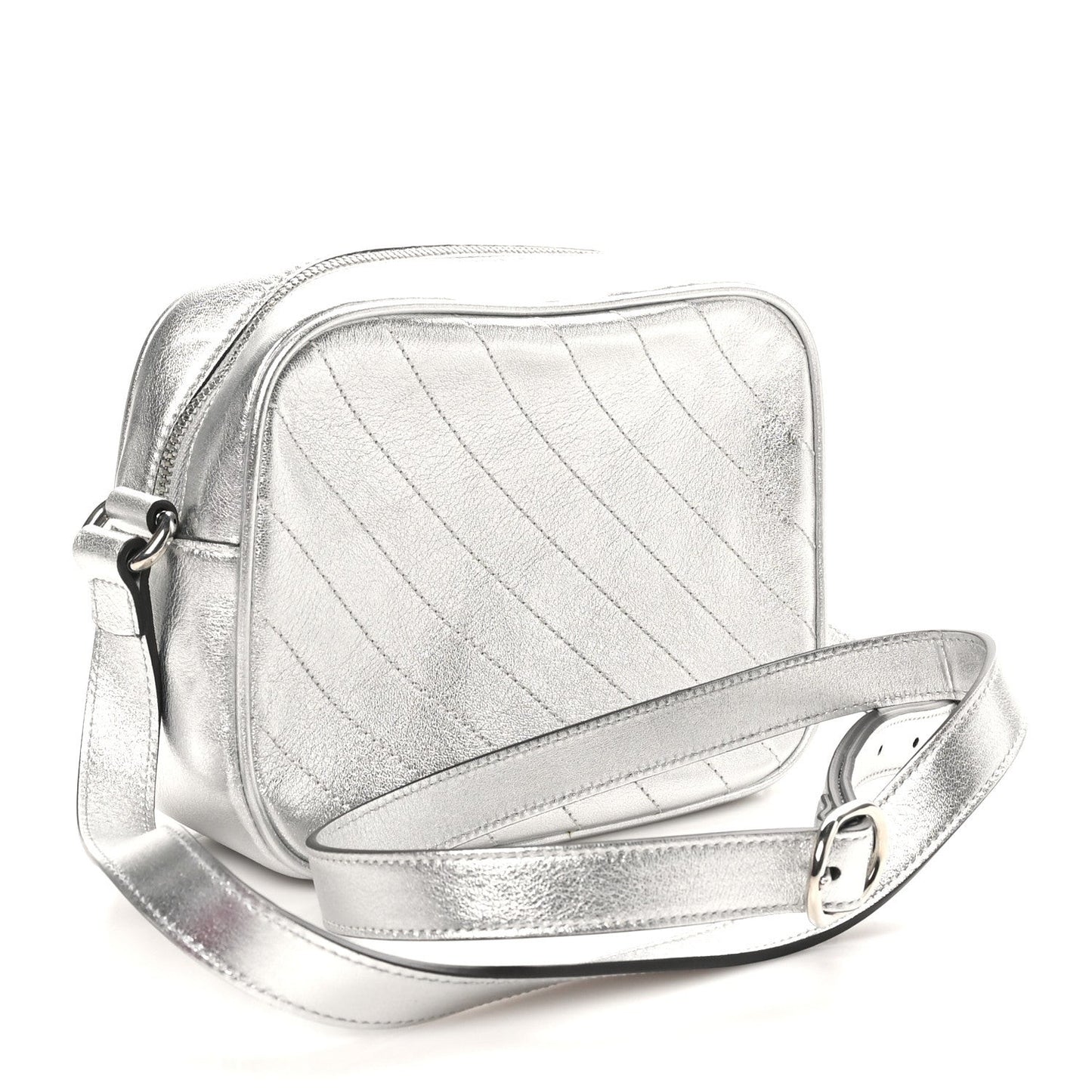 Metallic Sakai Be Green Calfskin Diagonal Stitched Small Blondie Shoulder Bag Silver