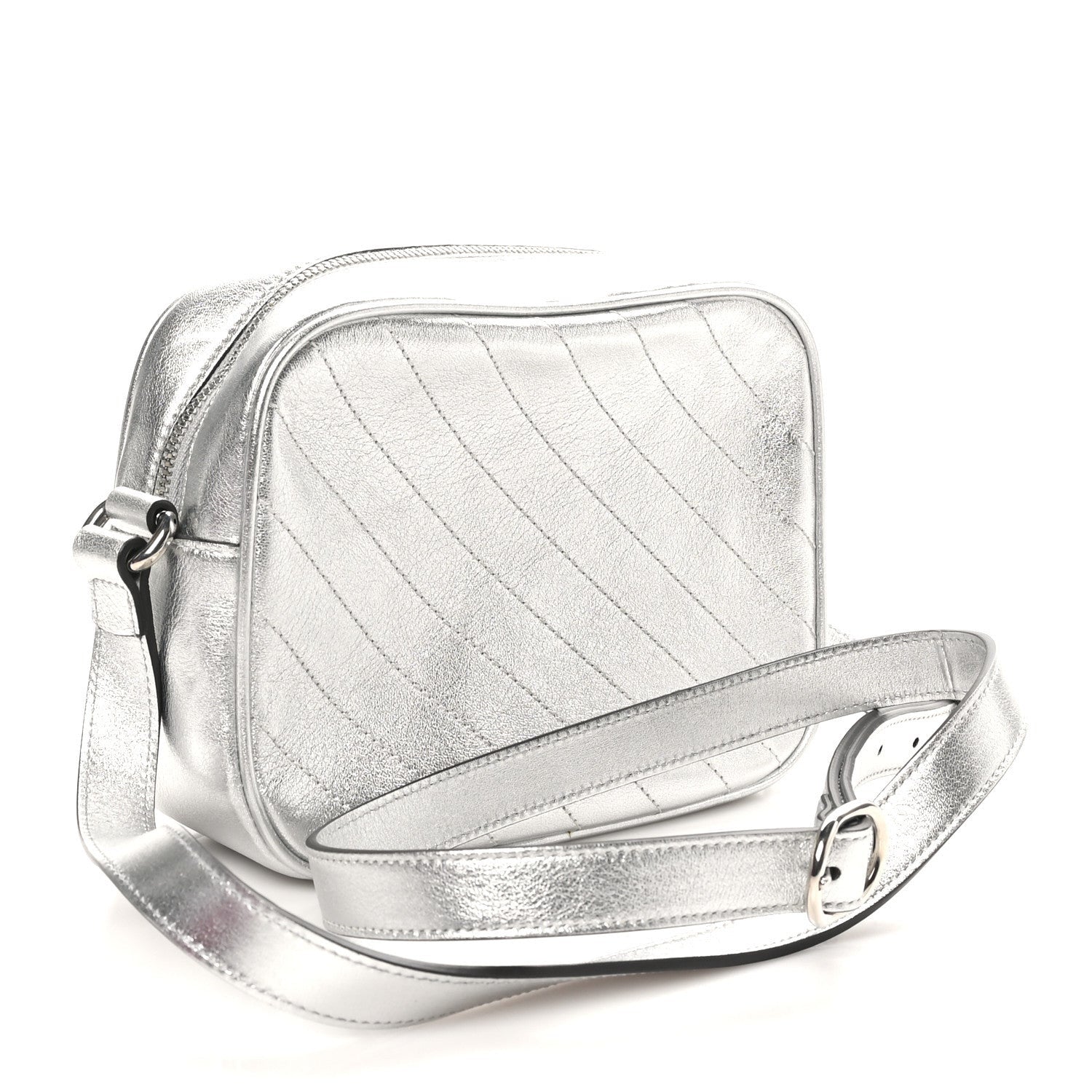 Gucci Metallic Sakai Be Green Calfskin Diagonal Stitched Small Blondie Shoulder Bag Silver 3 of 7