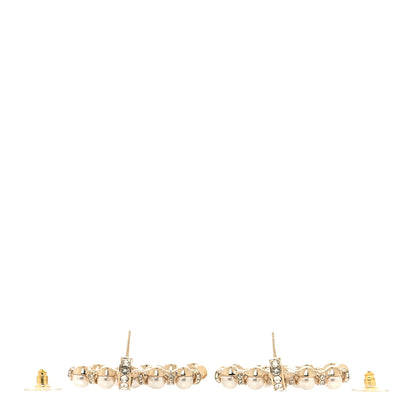 Chanel Pearl Crystal Nefertiti CC Drop Earrings Gold 3 of 5