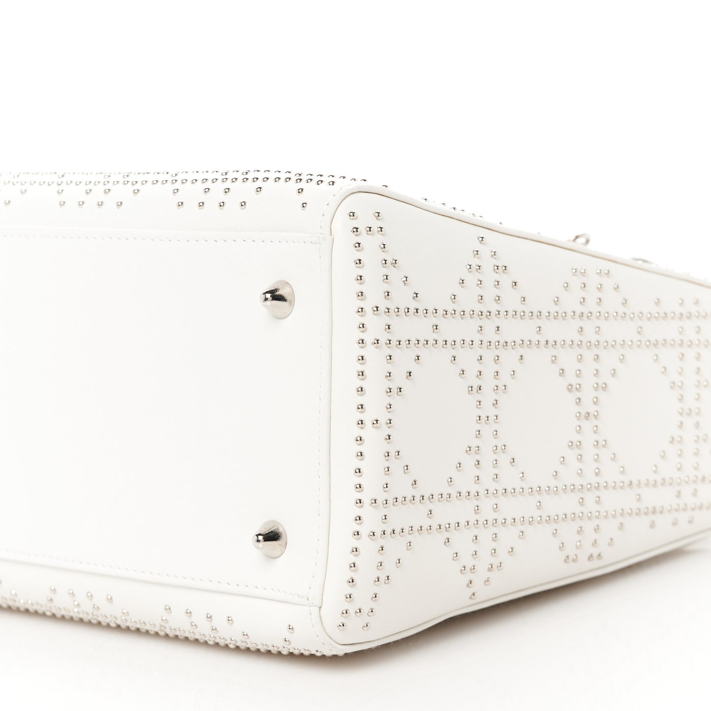Lambskin Studded Cannage Medium Lady Dior White