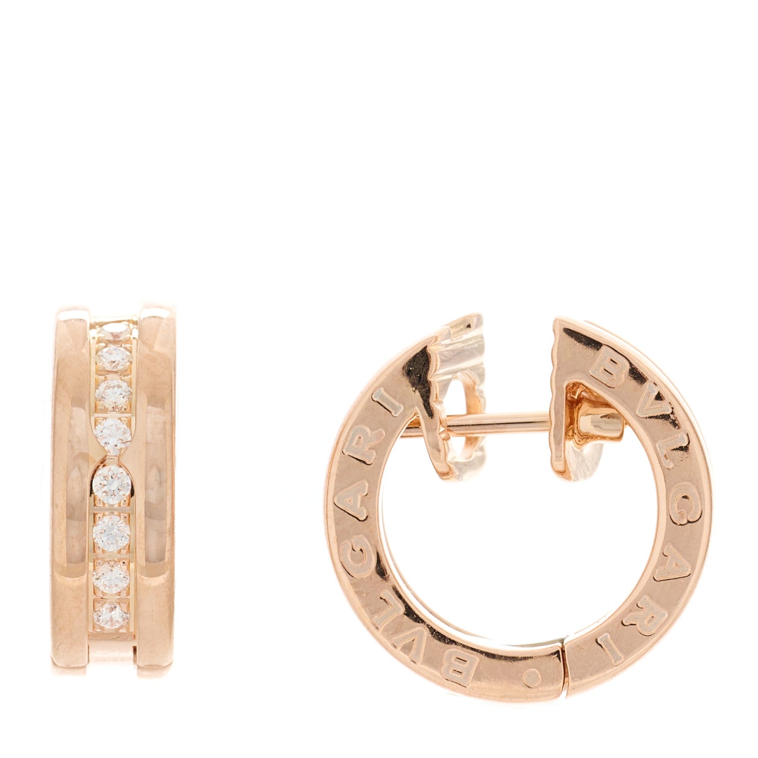 Bulgari 18K Rose Gold Diamond Small B.Zero1 Hoop Earrings 1 of 5