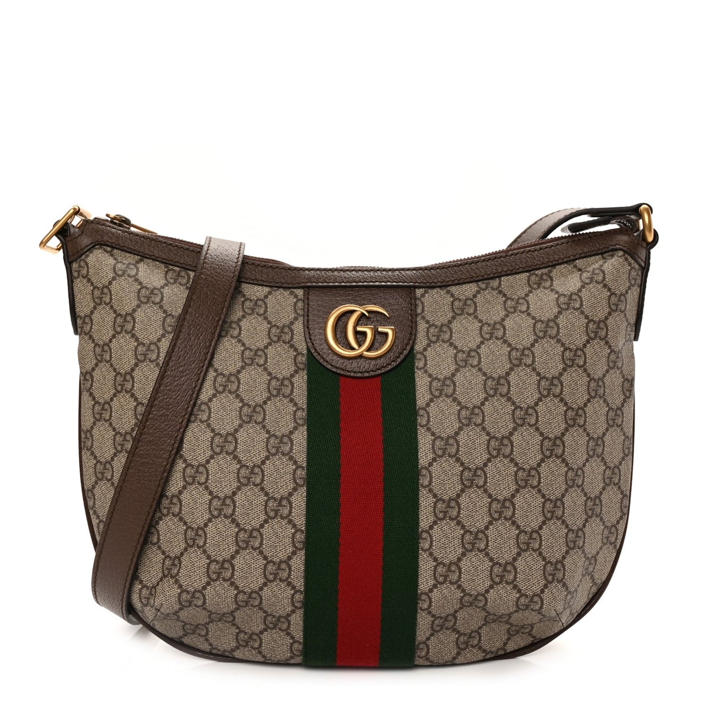 GG Supreme Monogram Web Small Ophidia Half Moon Hobo Brown