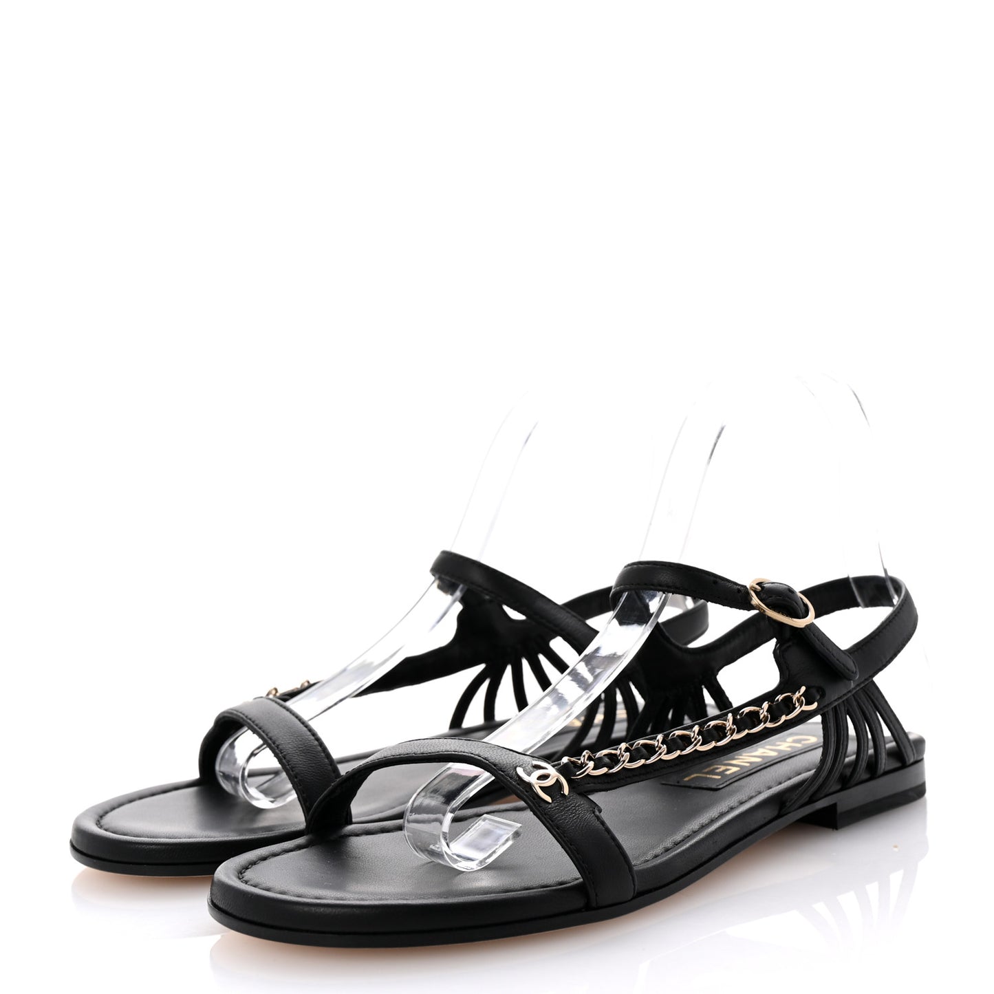 Lambskin Chain Sandals 38.5 Black