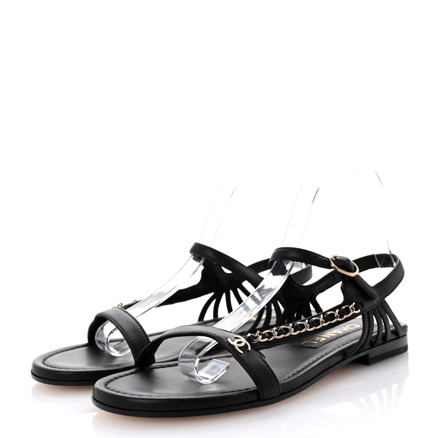 Chanel Lambskin Chain Sandals 38.5 Black 4 of 10