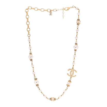 Chanel Pearl Crystal Textured CC Short Necklace Gold 3 of 9