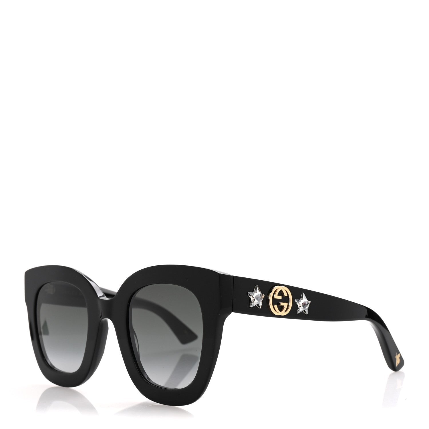 Gucci Acetate Crystal Star Round Frame Sunglasses GG0208S Black 1 of 7