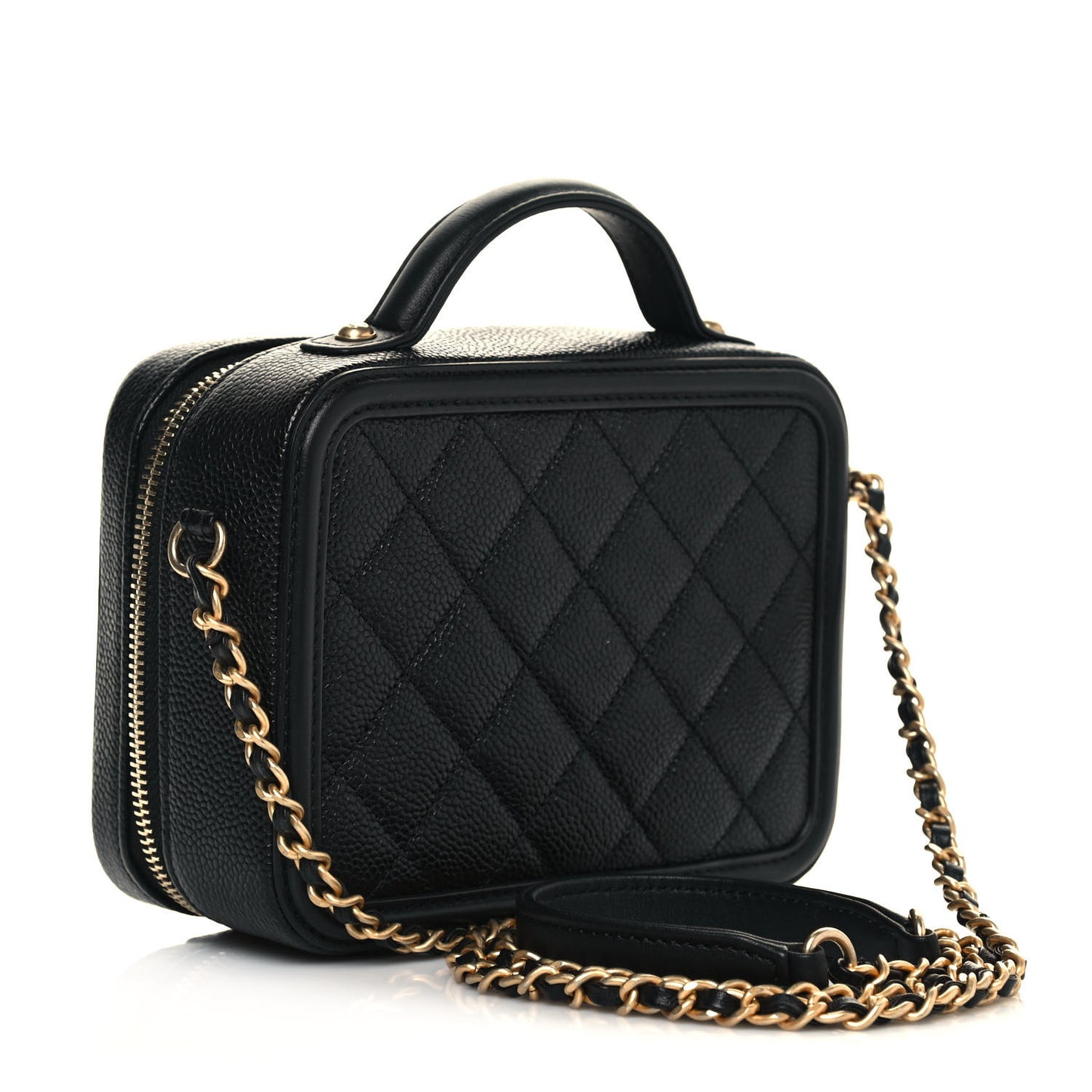 Caviar Quilted Small CC Filigree Vanity Case Black