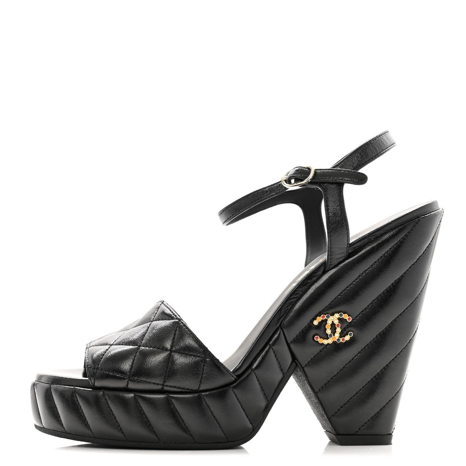 Chanel Shiny Lambskin Quilted Platform Sandals 39 Black 1 of 12