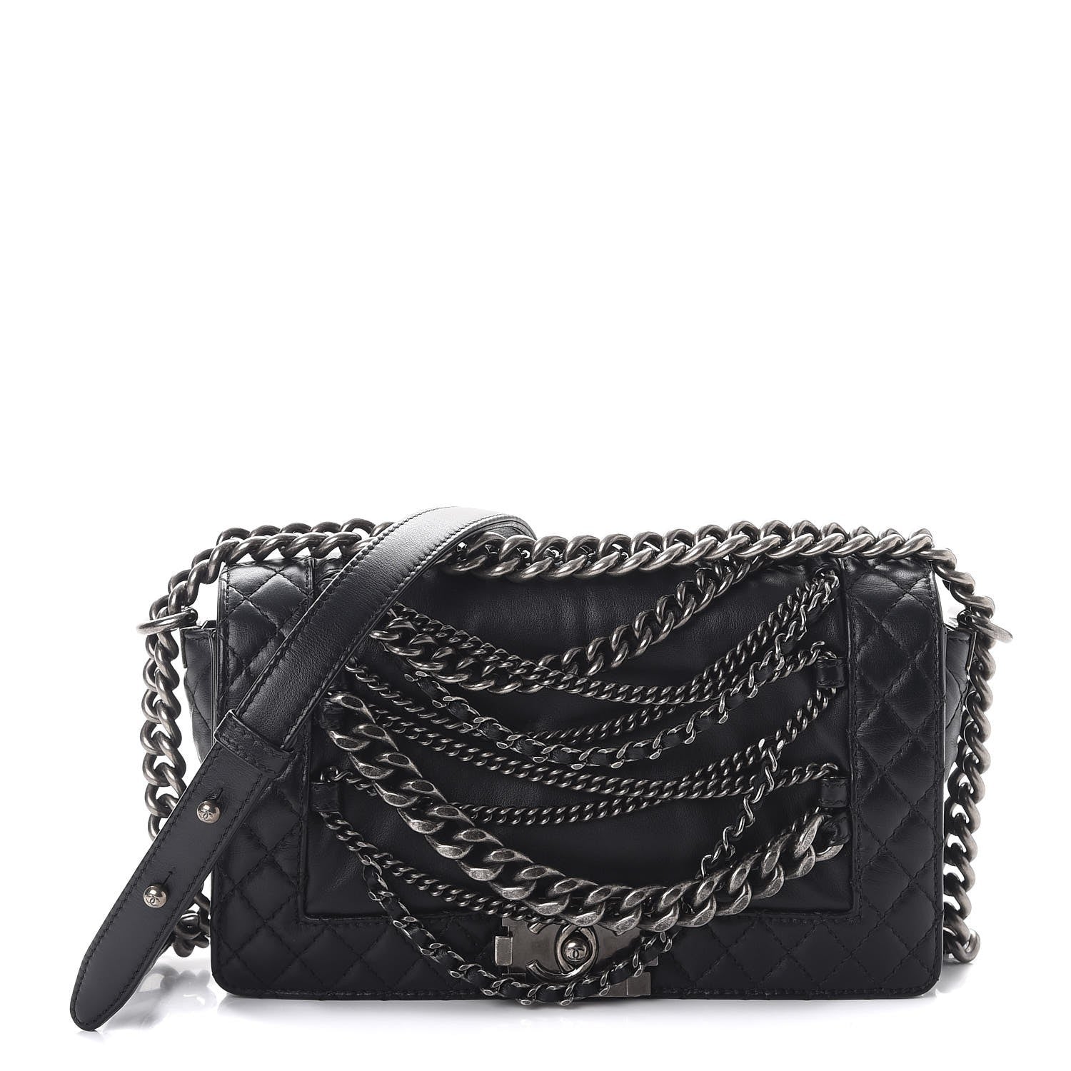 Chanel Calfskin Enchained Medium Boy Flap Black 1 of 9