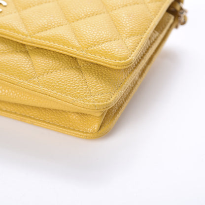 Chanel Caviar Quilted Wallet on Chain WOC Yellow 10 of 10