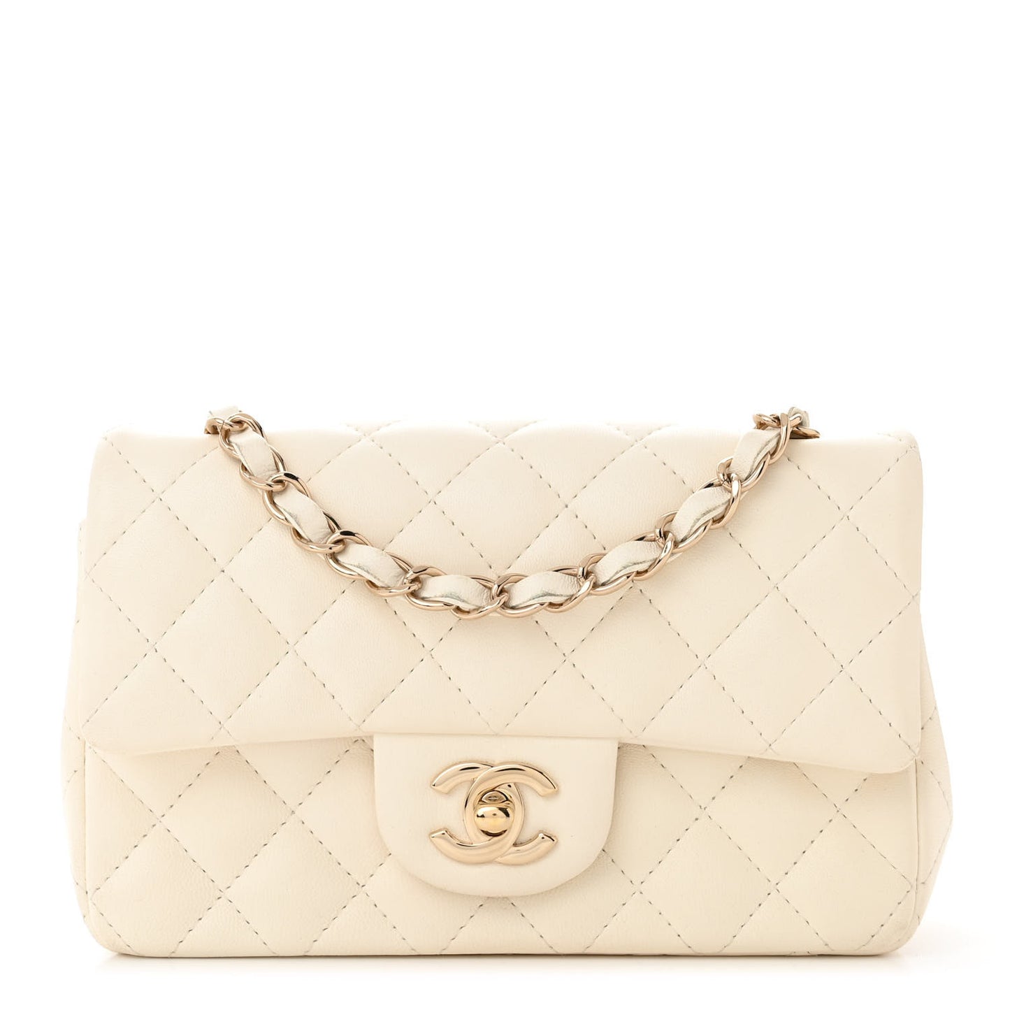 Lambskin Quilted Mini Rectangular Flap White