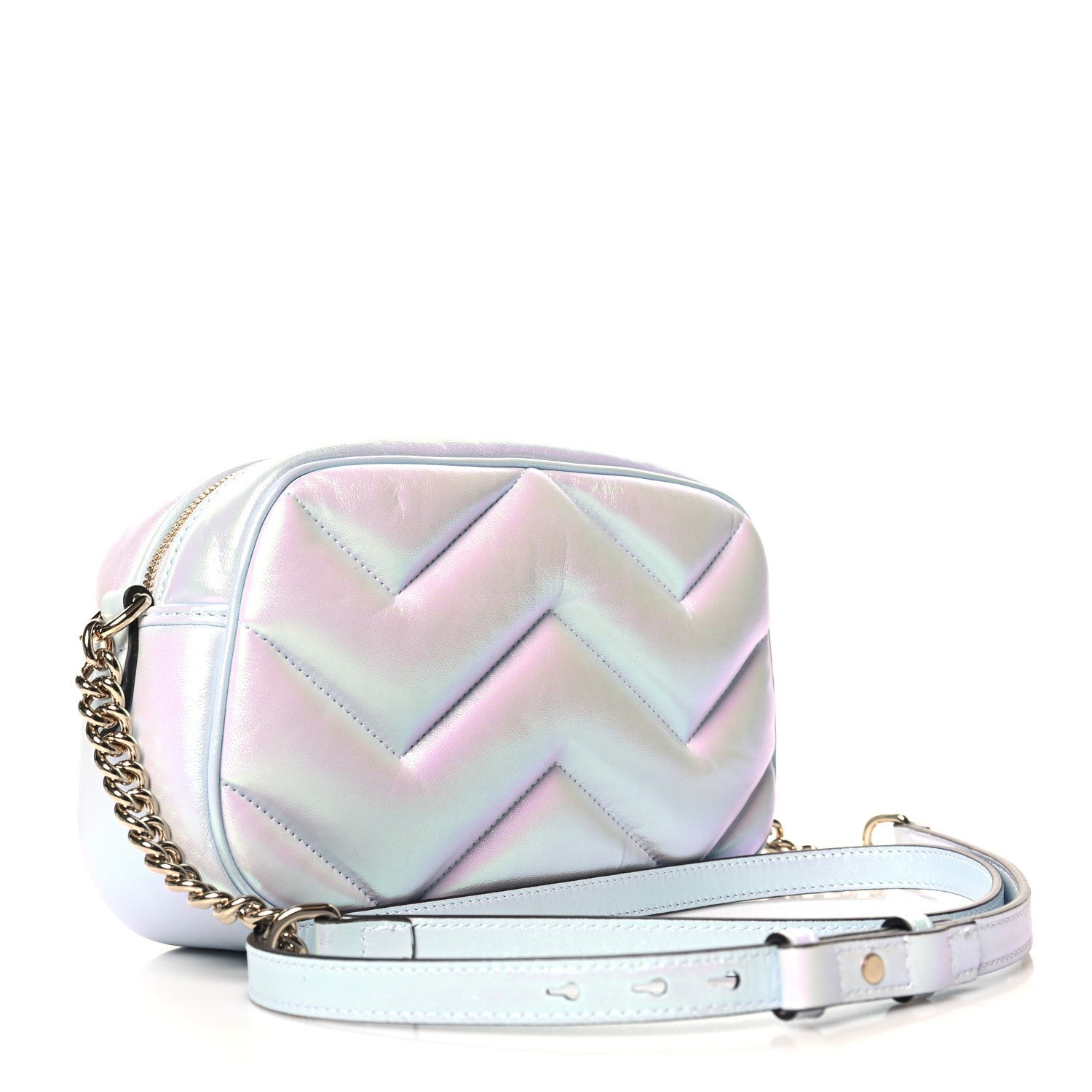 Gucci Iridescent Nappa Chevron Matelasse Small GG Marmont Chain Shoulder Bag Iridescent Snow Light Blue 3 of 7