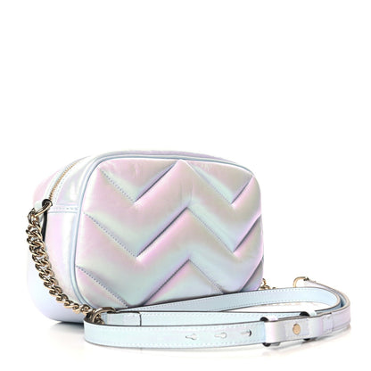 Gucci Iridescent Nappa Chevron Matelasse Small GG Marmont Chain Shoulder Bag Iridescent Snow Light Blue 3 of 7