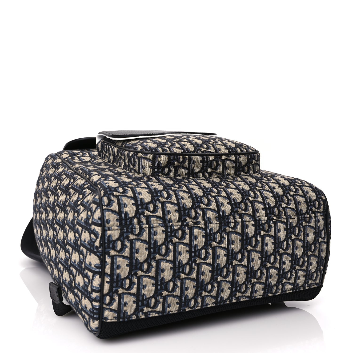 Christian Dior Oblique Jacquard Grained Calfskin Drawstring Saddle Backpack Beige Black 3 of 16