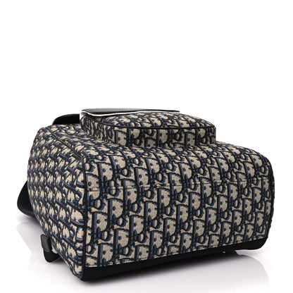 Christian Dior Oblique Jacquard Grained Calfskin Drawstring Saddle Backpack Beige Black 3 of 16