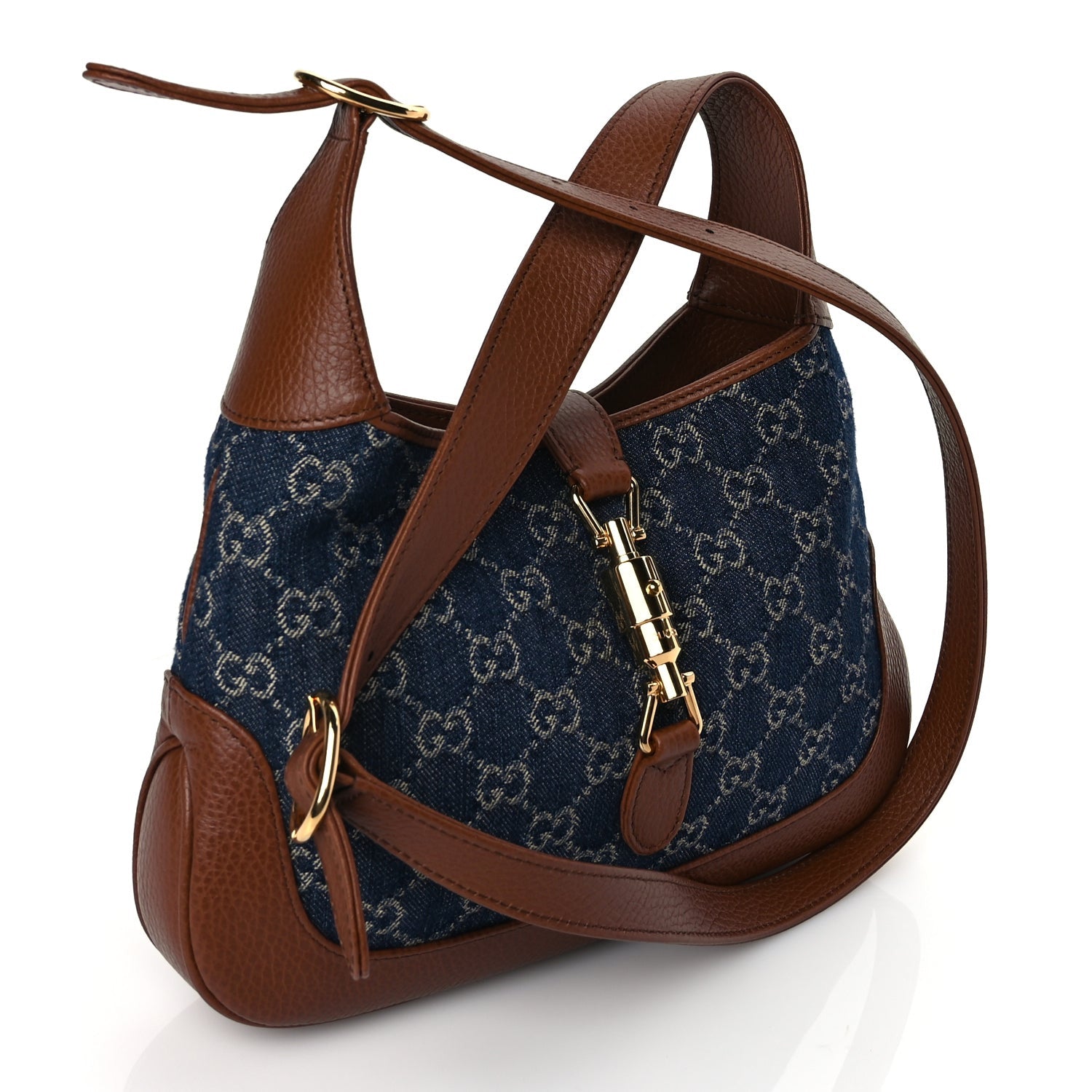 Gucci New Denim GG Monogram Calfskin Small Jackie 1961 Hobo Blue Tea Cuir 2 of 9