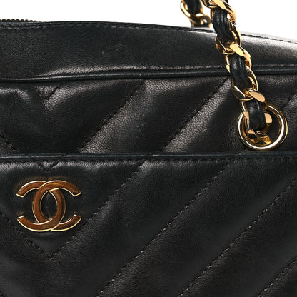 Chanel Lambskin Chevron Quilted Camera Case Black 10 of 12