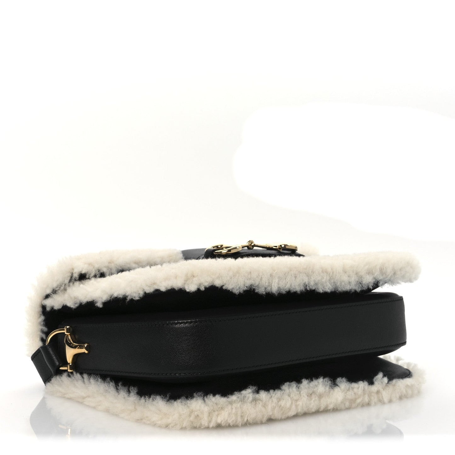 Sakai Be Green Calfskin Shearling Horsebit 1955 Shoulder Bag Black