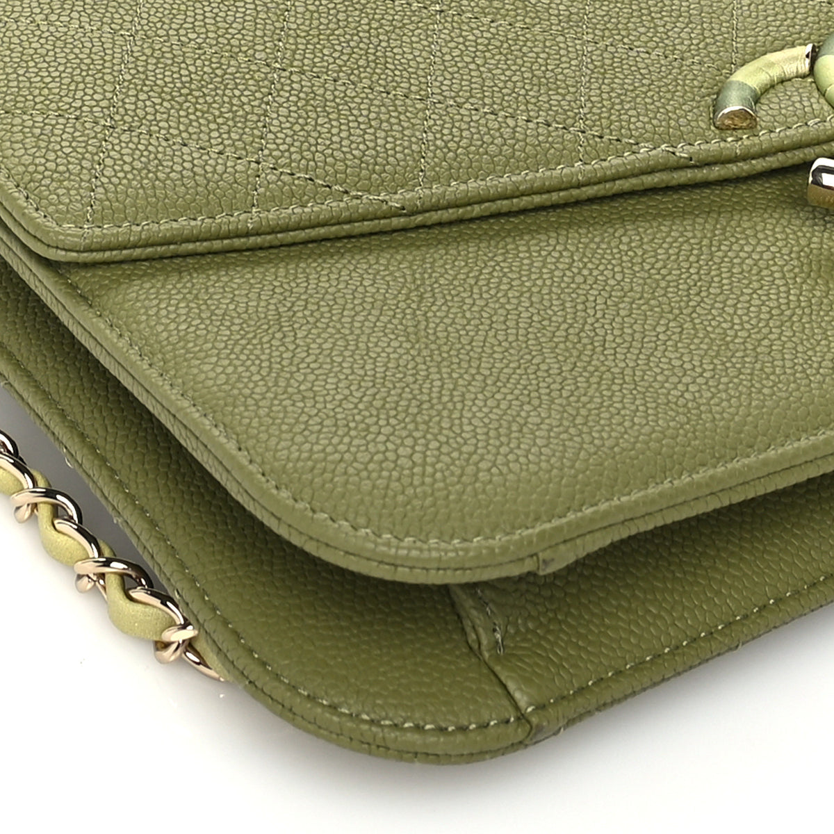 Grained Calfskin Quilted Cuba Flap Khaki