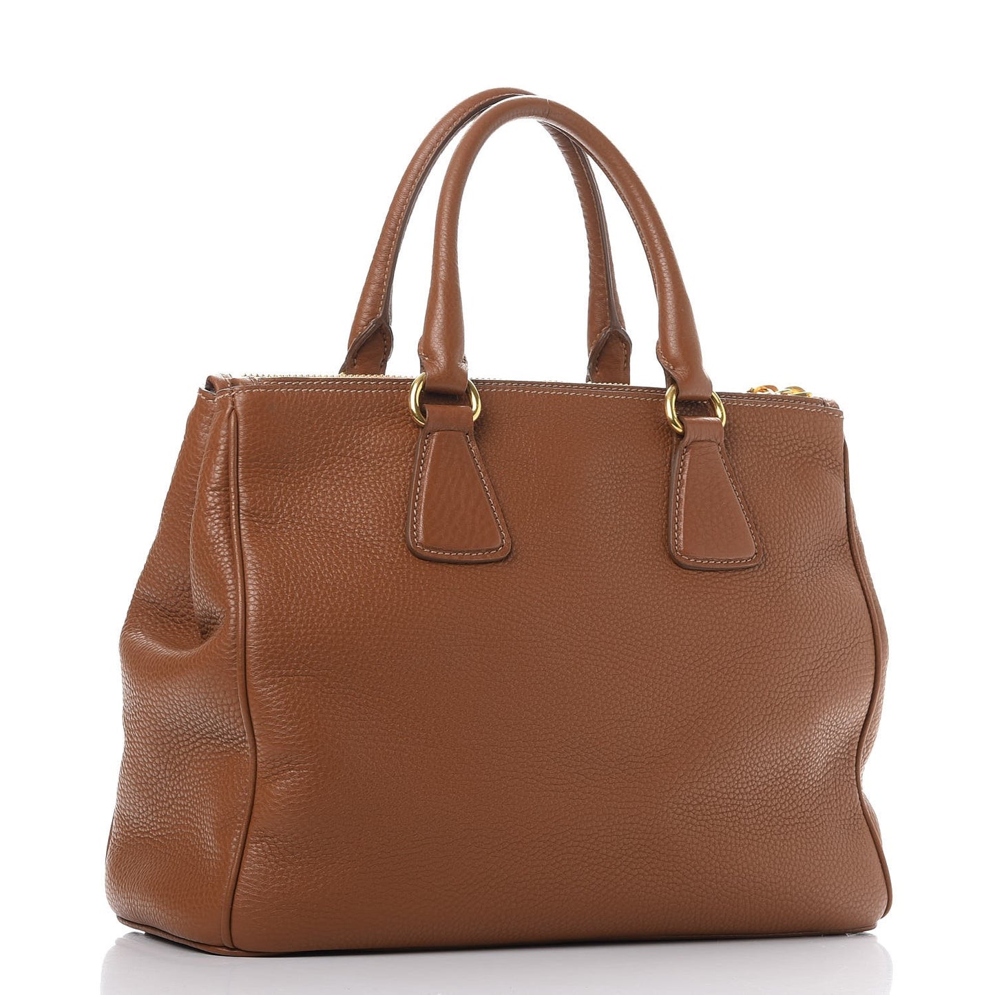 Vitello Daino Large Double Zip Tote Brandy