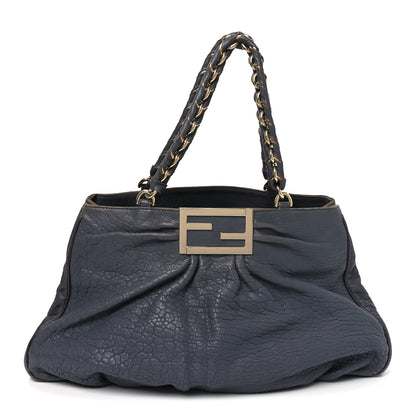 Fendi Crinkled Lambskin Mia Tote Blue 1 of 10
