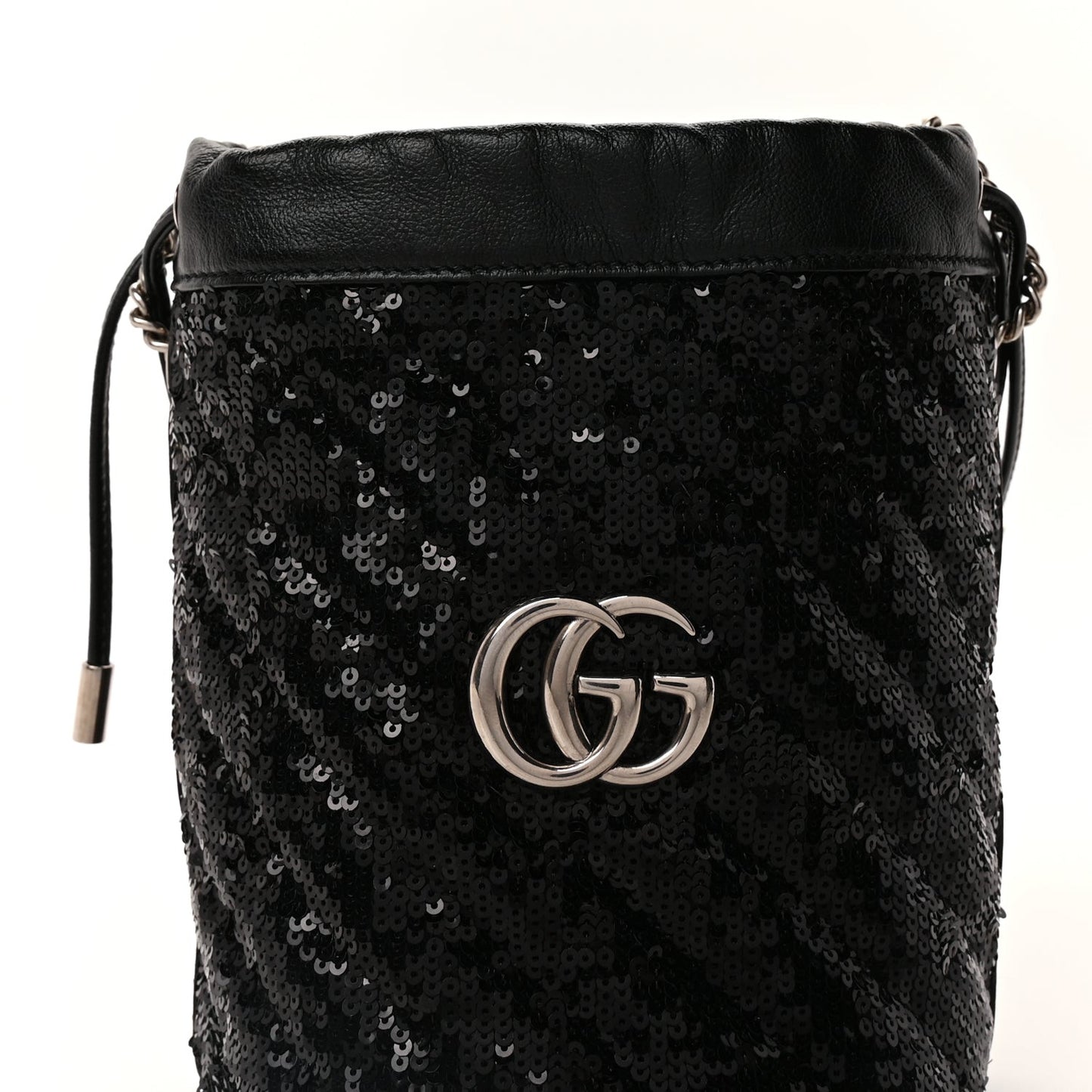 Sequin Mini GG Marmont 2.0 Bucket Bag  Black
