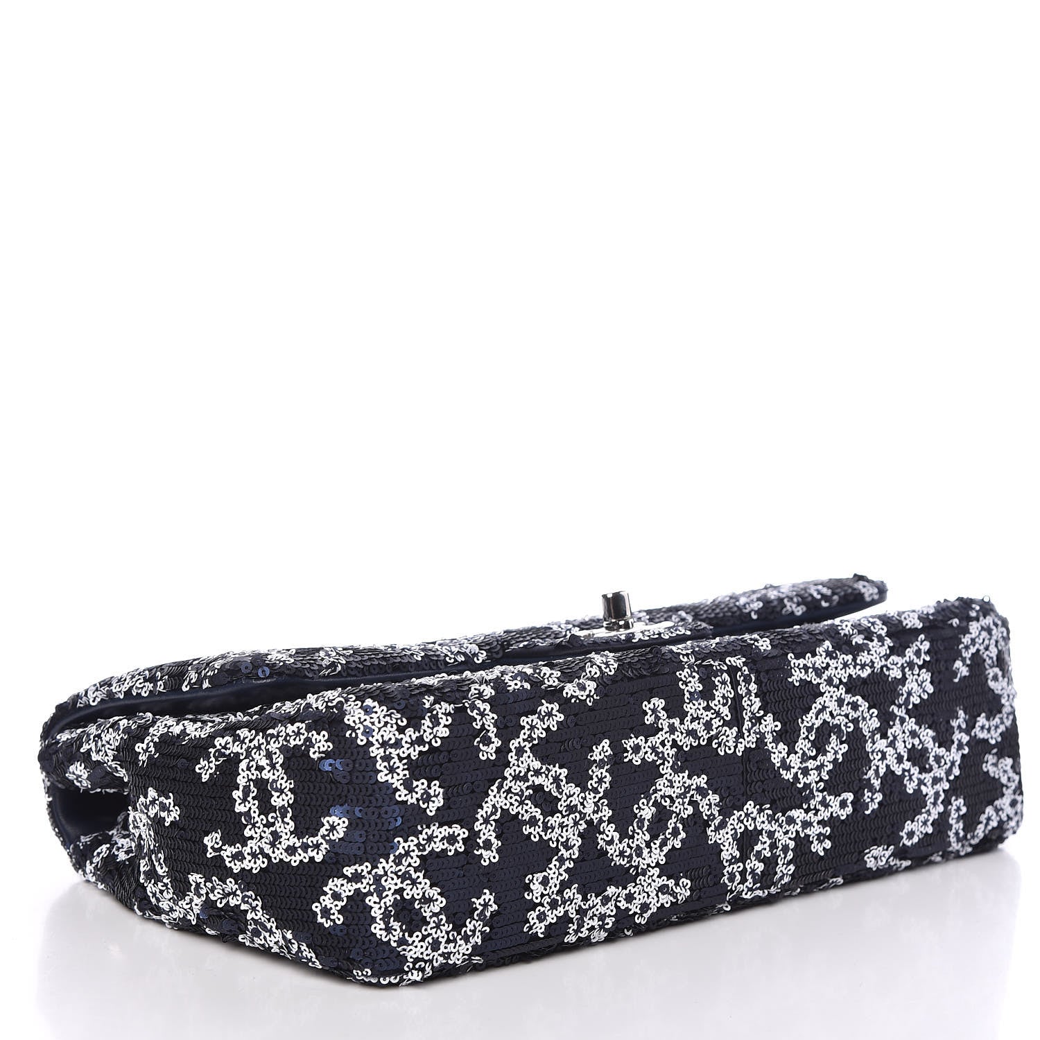 Chanel Lambskin Sequins Medium Single Flap Navy Blue White 4 of 9