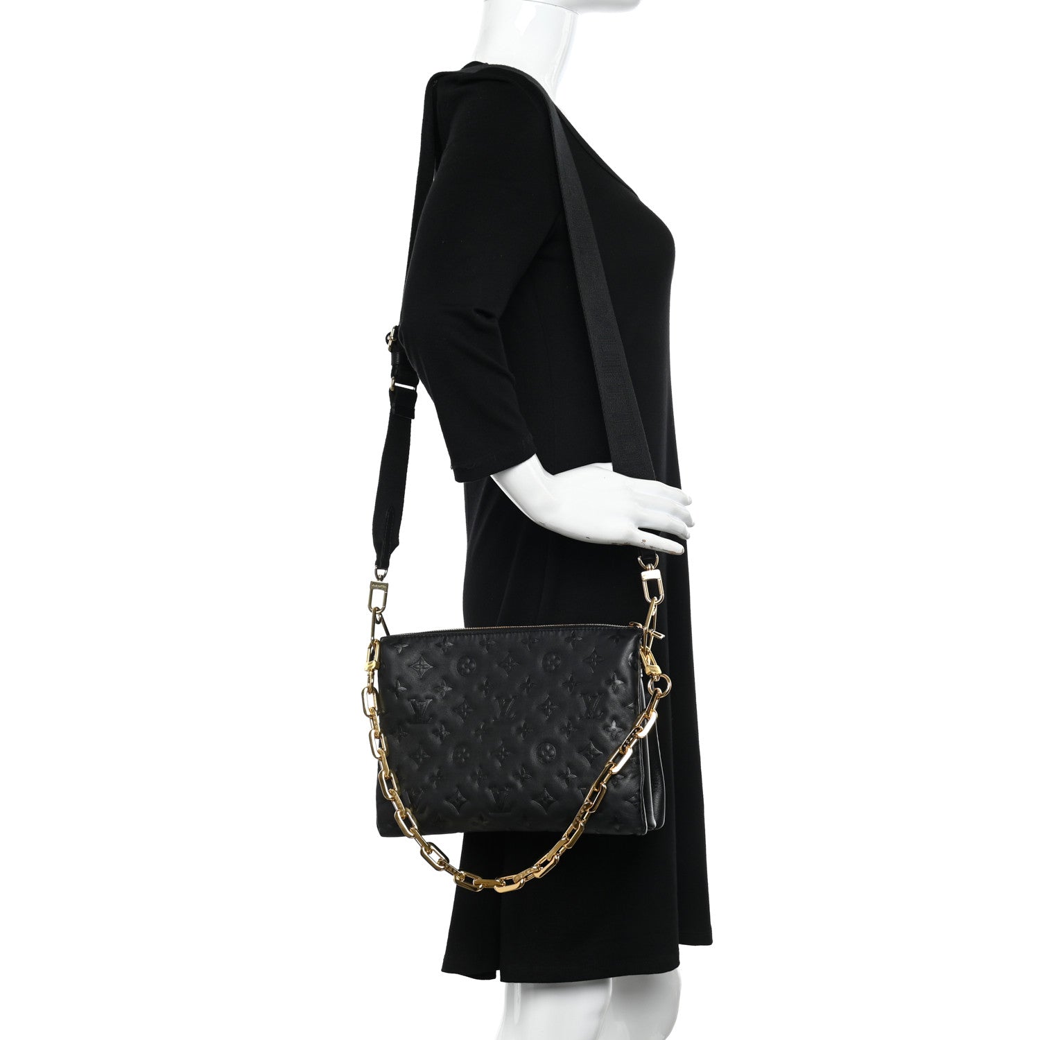 Louis Vuitton Lambskin Embossed Monogram Coussin PM Black 2 of 10