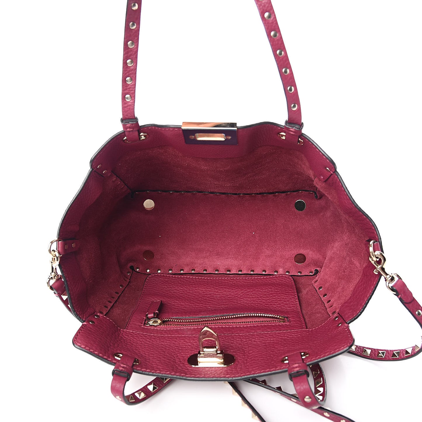 Grained Calfskin Small Rockstud Tote Deep Cyclamin