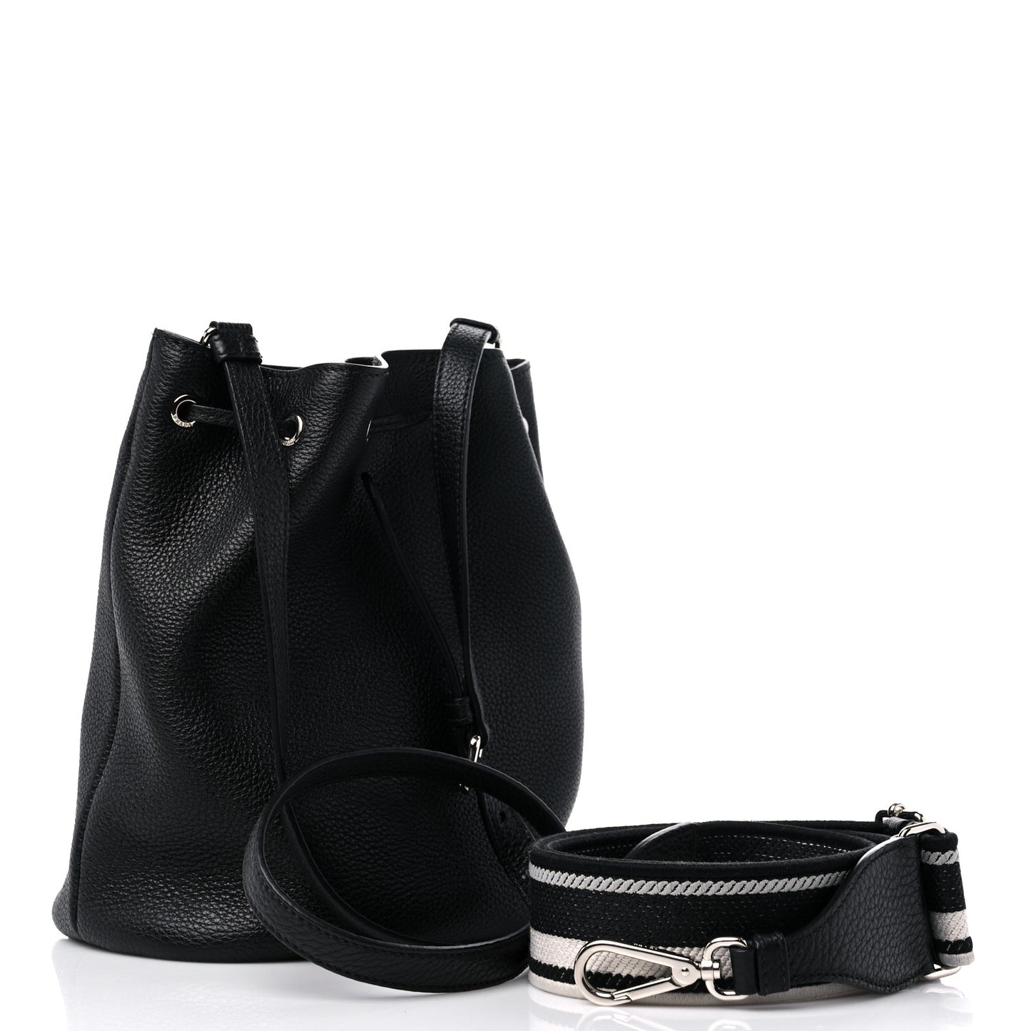Vitello Daino Soft Drawstring Bucket Bag Black