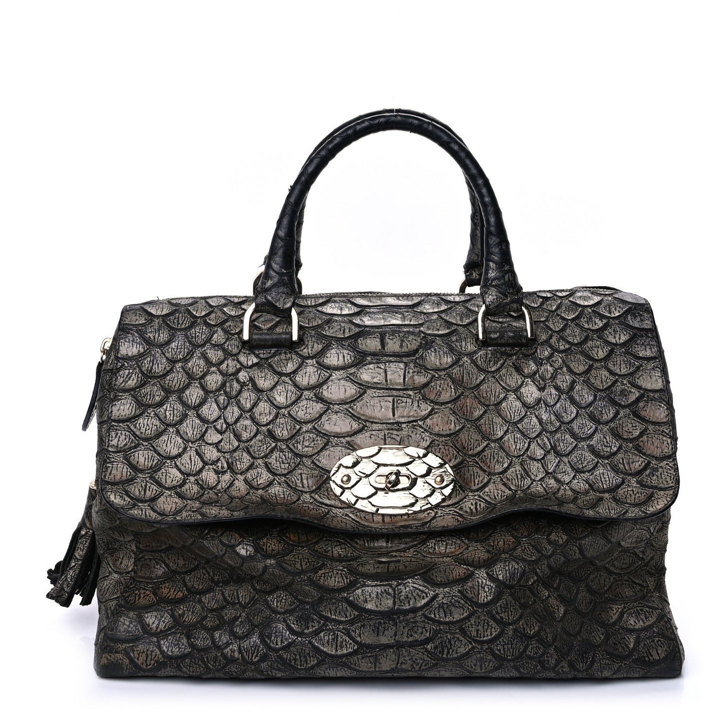 Metallic Snake Print Medium Del Rey Satchel Gold