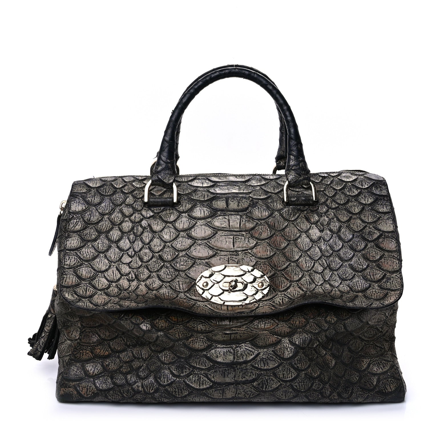 Mulberry Metallic Snake Print Medium Del Rey Satchel Gold 1 of 8