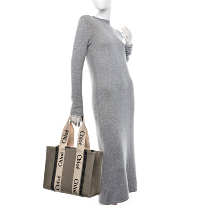 Chloe Linen Calfskin Medium Woody Ribbon Tote White Black 2 of 11