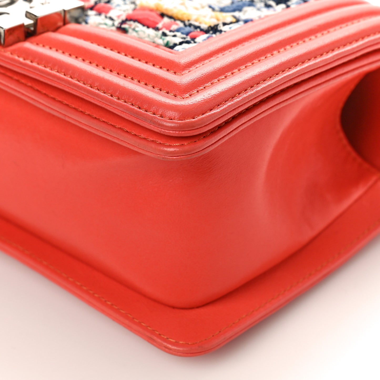 Lambskin Tweed Small Boy Flap Coral