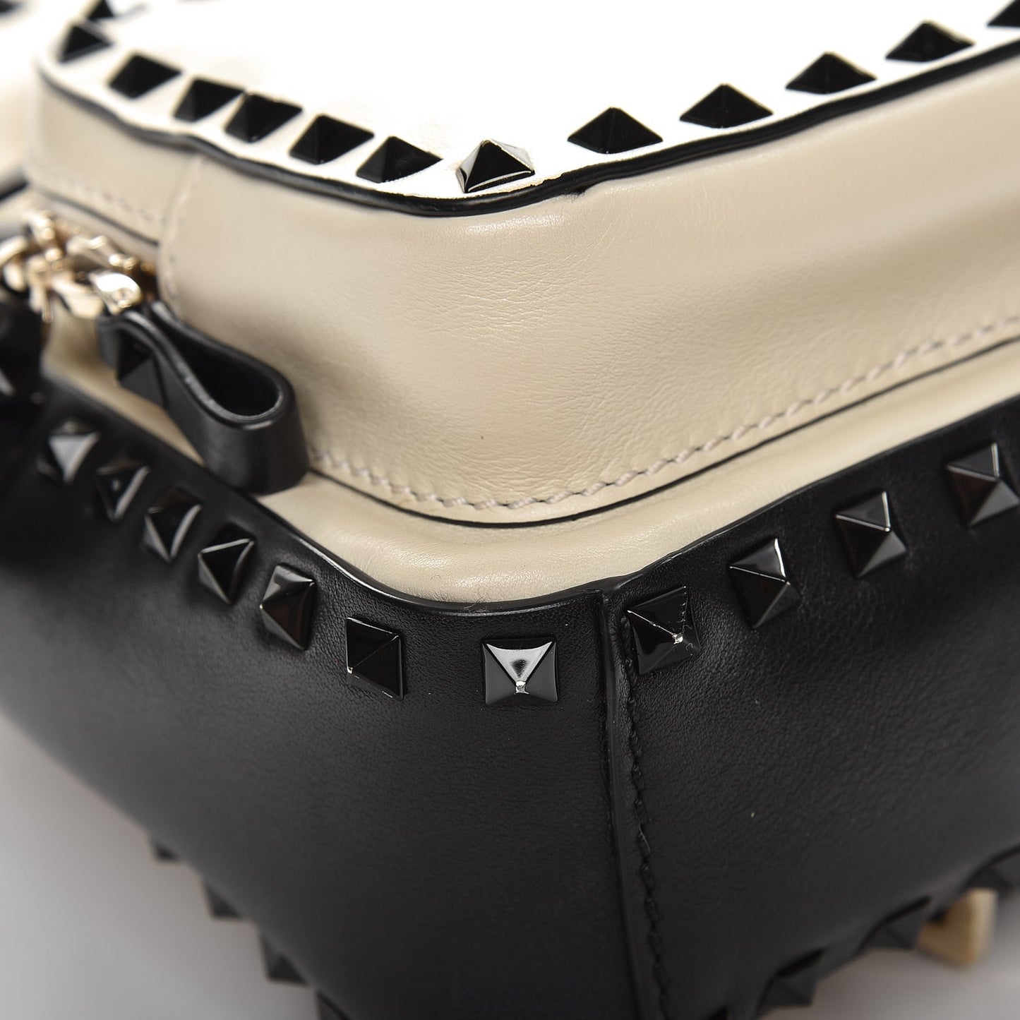 Calfskin Mini Rockstud Backpack Black Light Ivory