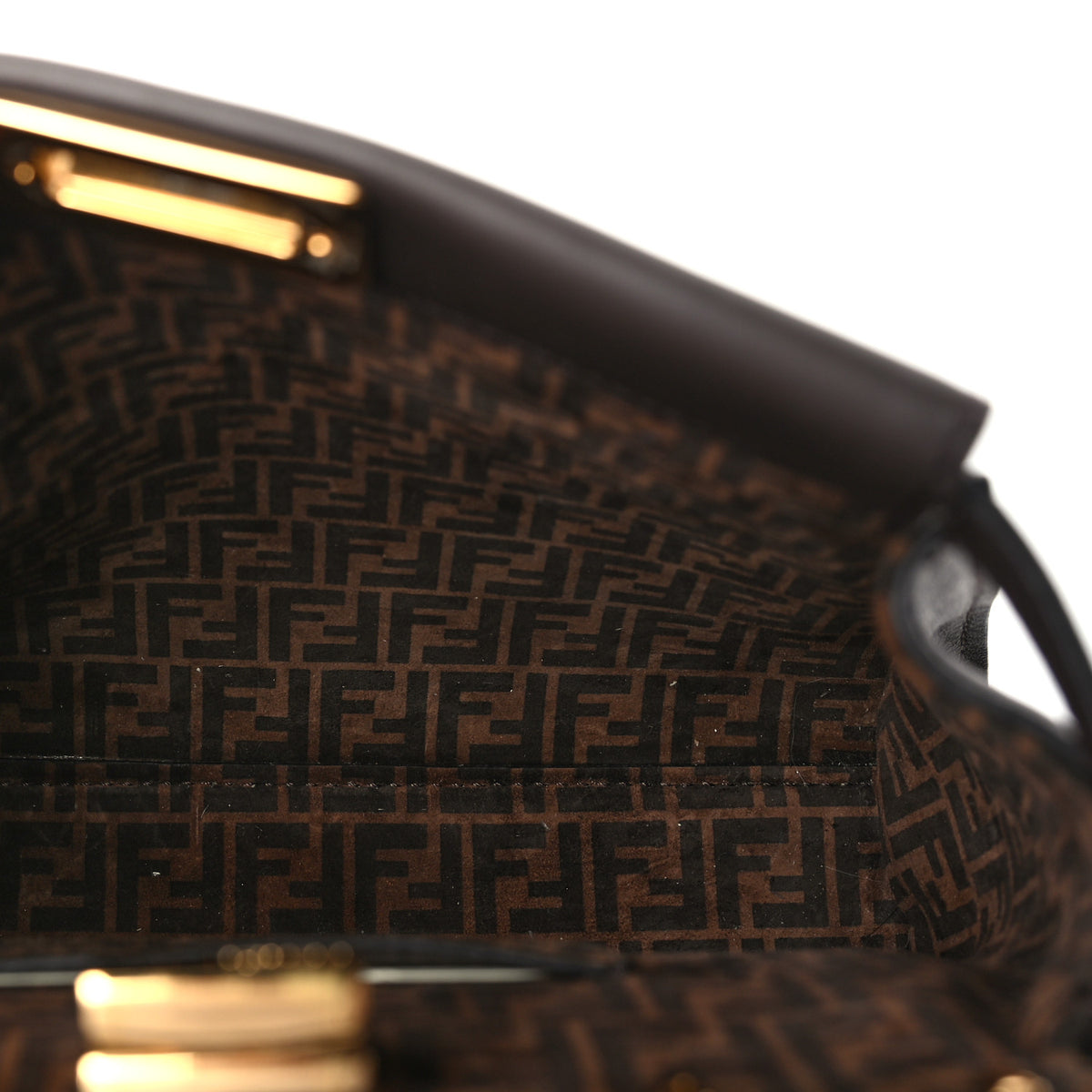 Fendi Vitello Seta Suede FF Mini Peekaboo Iconic Satchel Chocolate Sigaro Marrone 4 of 8