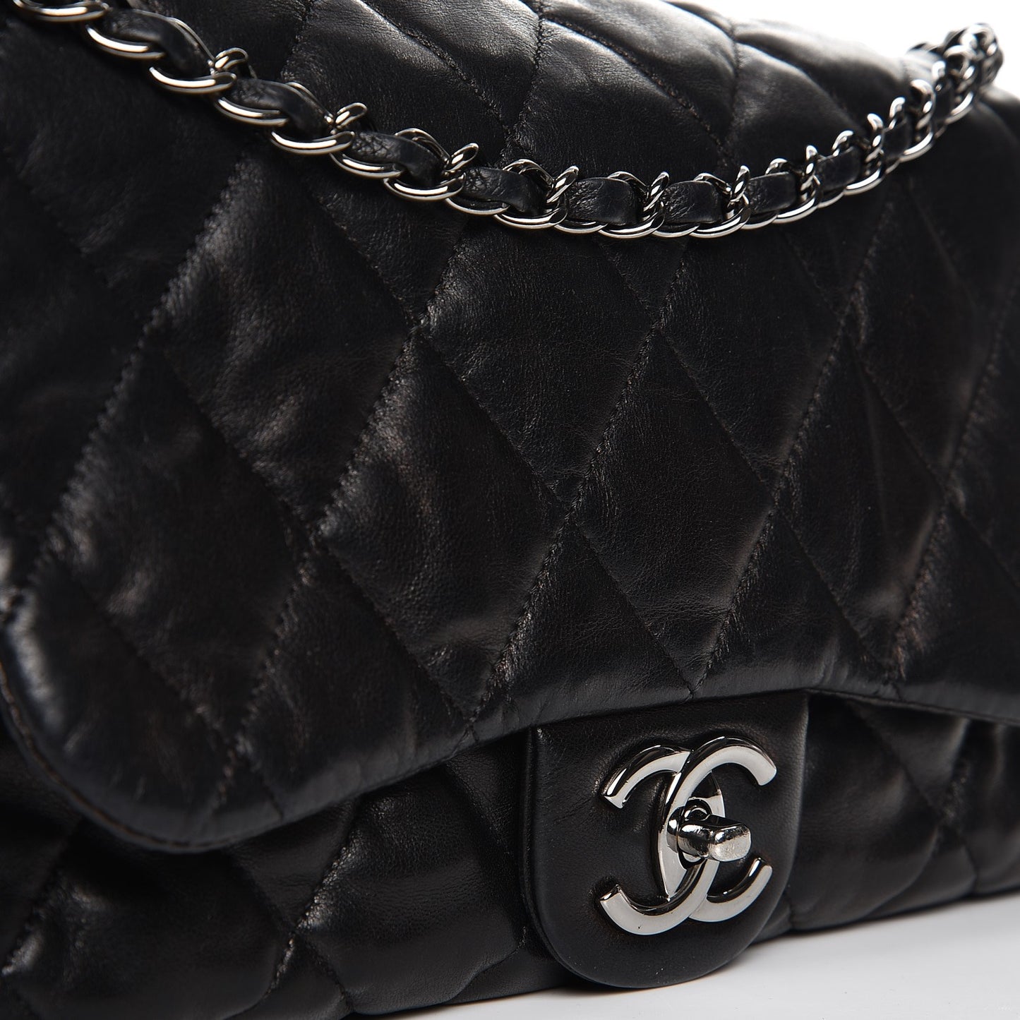Lambskin Quilted 3 Accordion Flap Bag Black