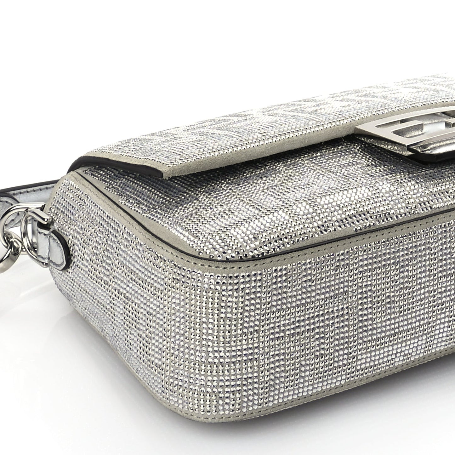 Crystal Vitello Laminato FF Medium Baguette Crystal Argento