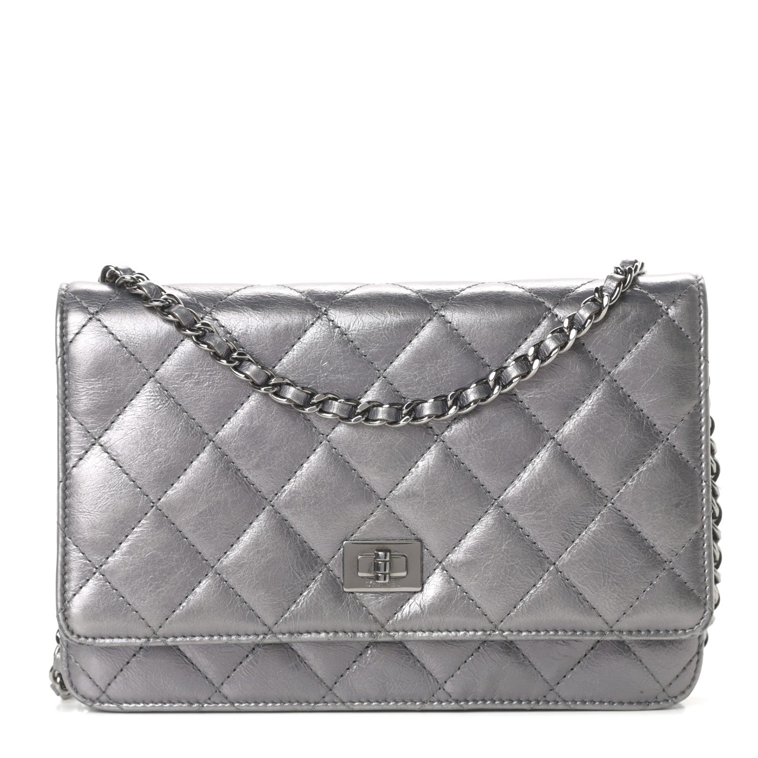 Chanel Metallic Aged Calfskin Quilted Reissue Wallet On Chain WOC Dark Silver 1 of 17
