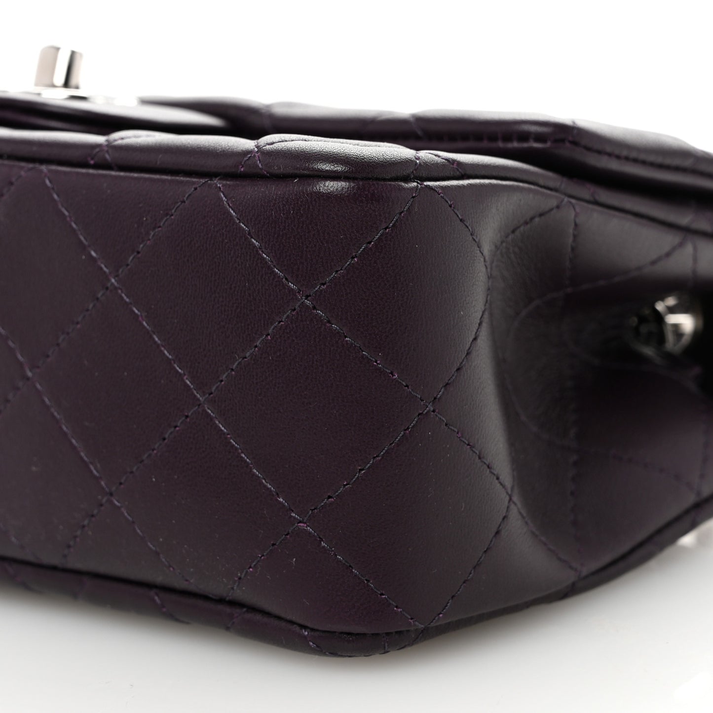 Lambskin Quilted Mini Rectangular Flap Dark Purple