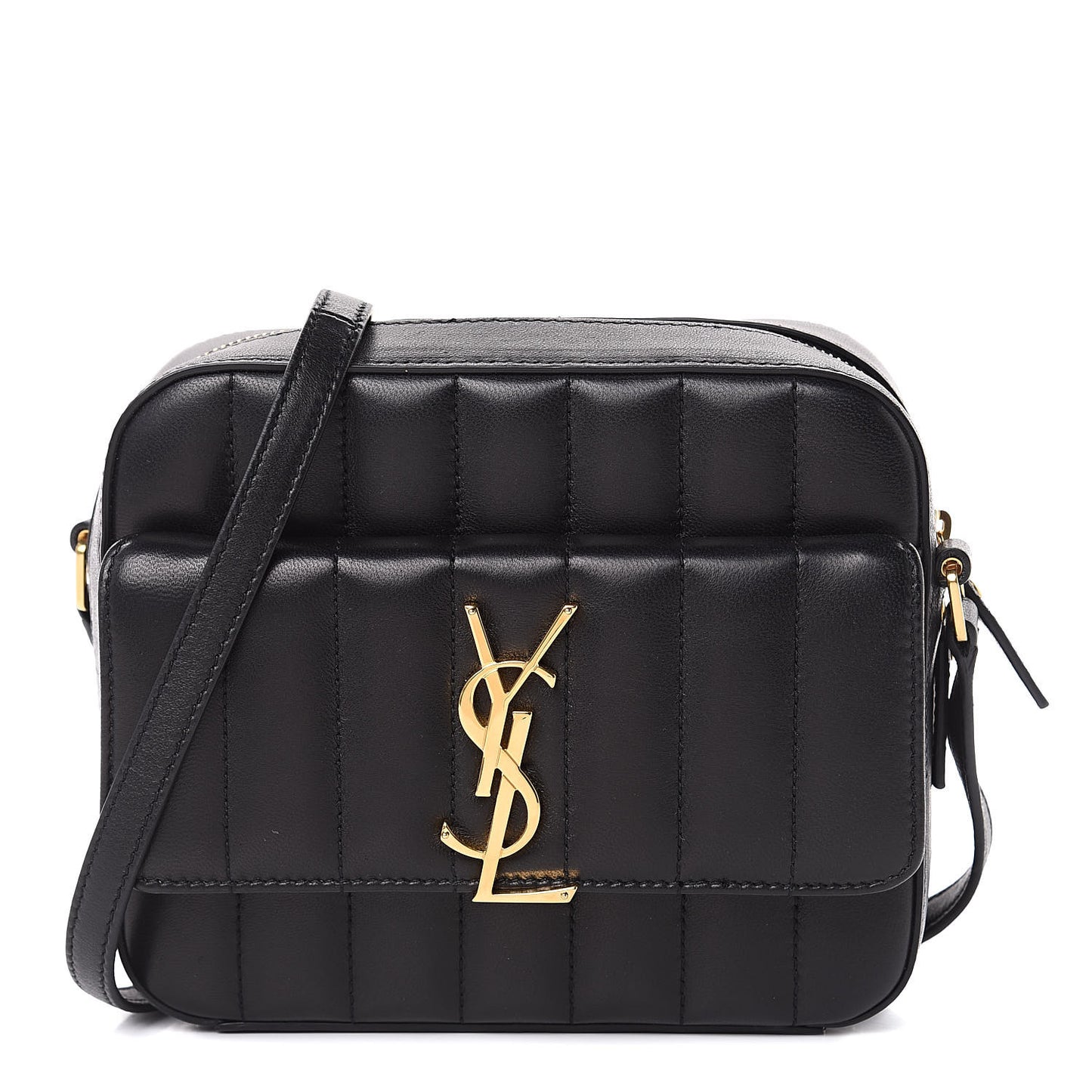 Lambskin Matelasse Monogram Vicky Camera Bag Black