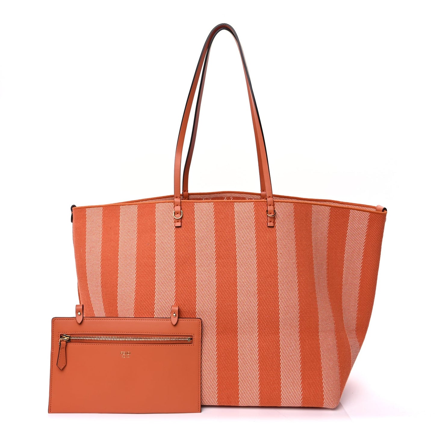 Pequin Vitello Effettto Denim Jacquard FF Reversible Large Shopping Tote  Orange