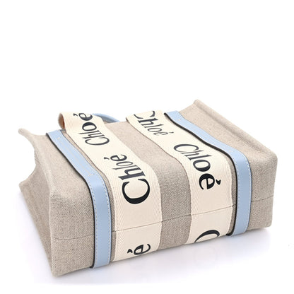 Chloe Cotton Calfskin Small Woody Ribbon Tote With Strap Light Blue 4 of 9