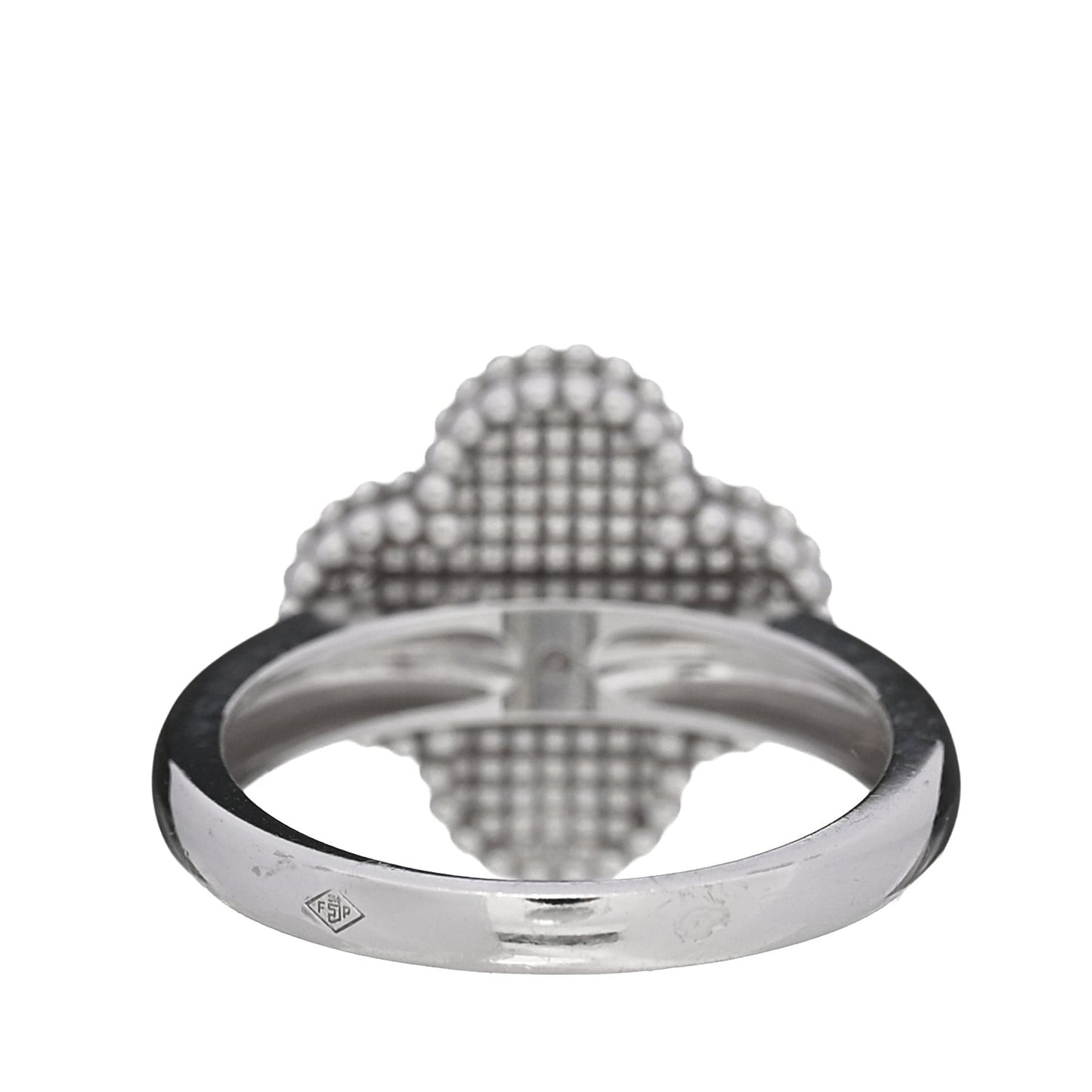18K White Gold Diamond Mother of Pearl Vintage Alhambra Ring 54 6.75