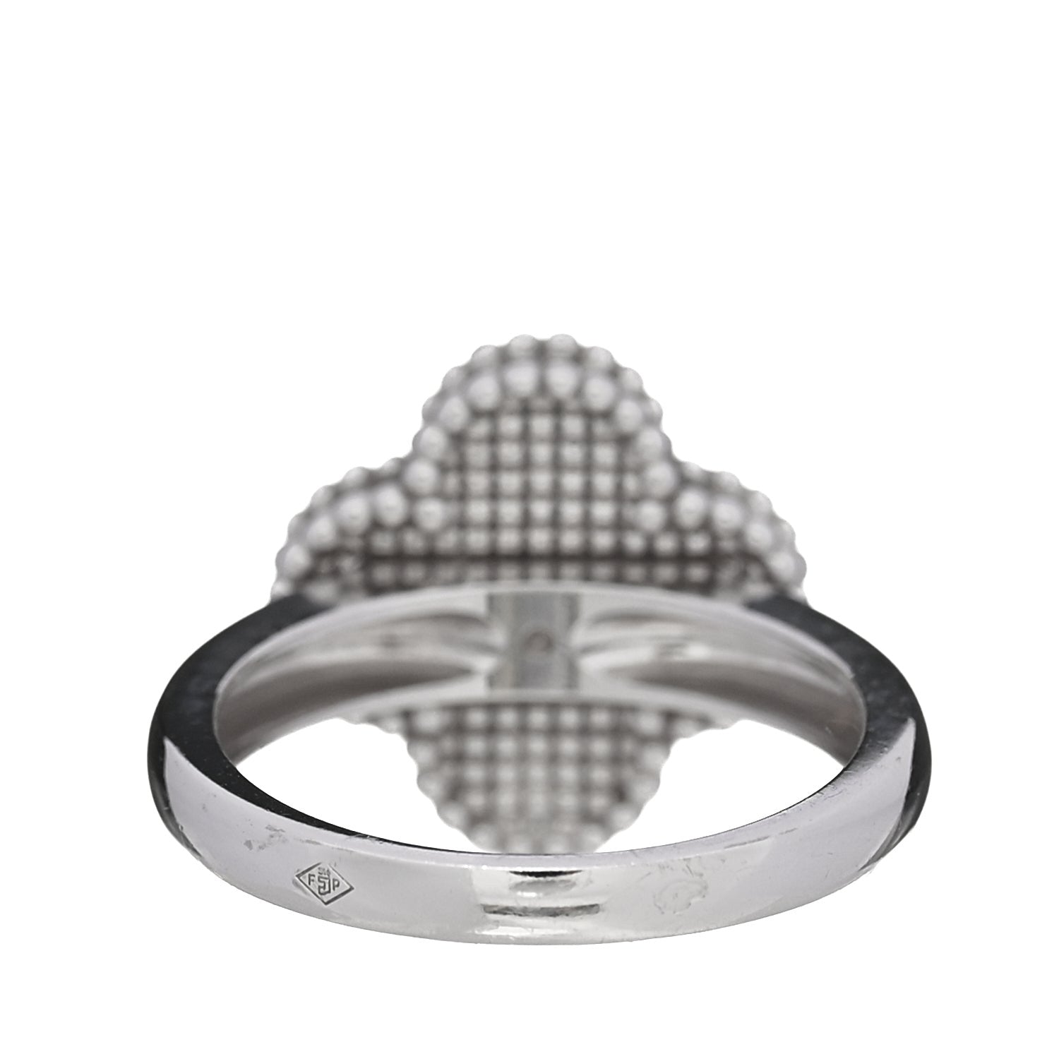 Van Cleef & Arpels 18K White Gold Diamond Mother of Pearl Vintage Alhambra Ring 54 6.75 3 of 5