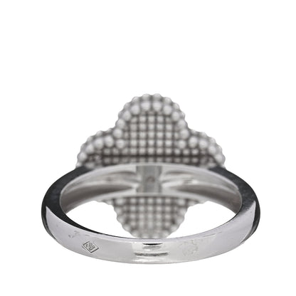 Van Cleef & Arpels 18K White Gold Diamond Mother of Pearl Vintage Alhambra Ring 54 6.75 3 of 5