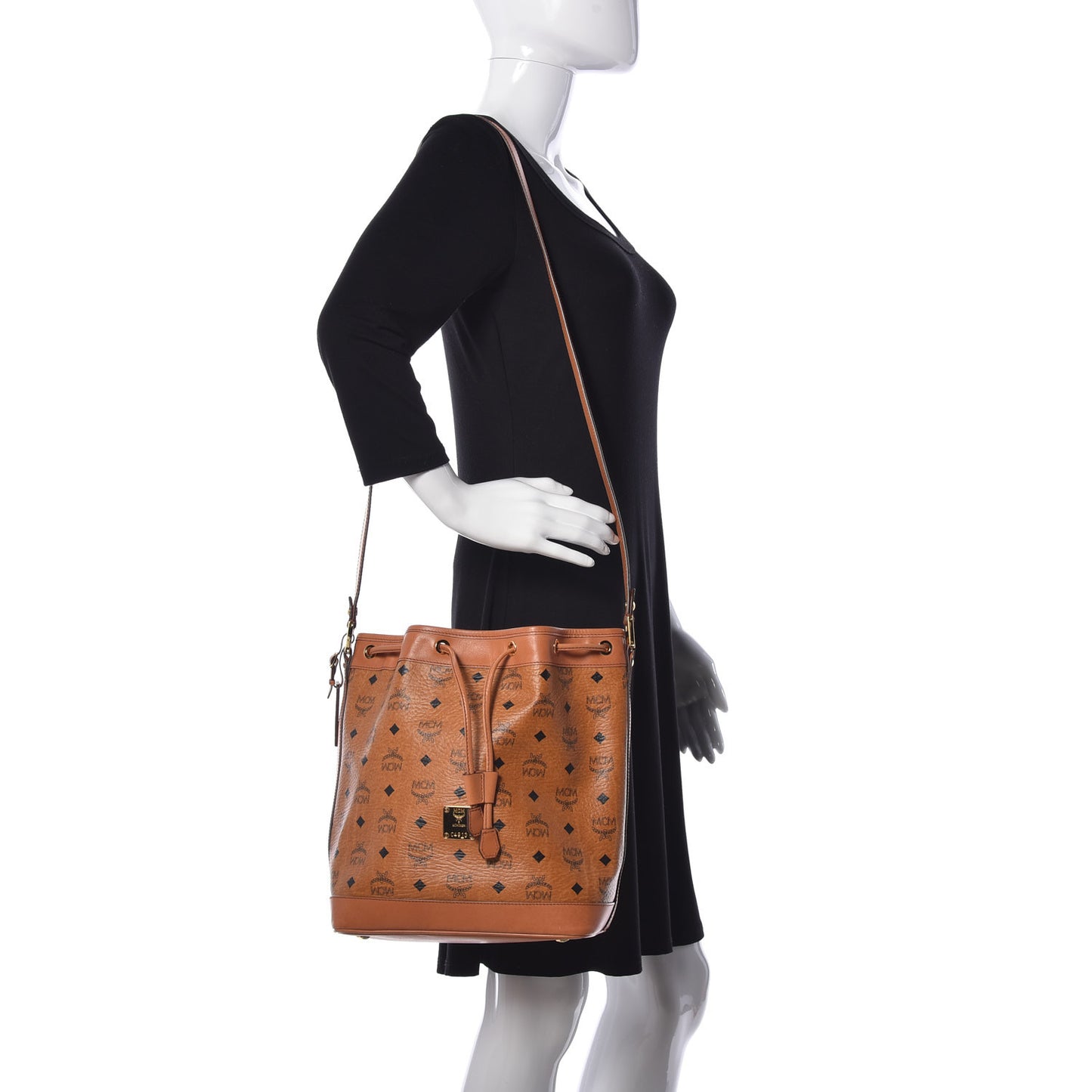 Visetos Small Heritage Drawstring Bucket Bag Cognac