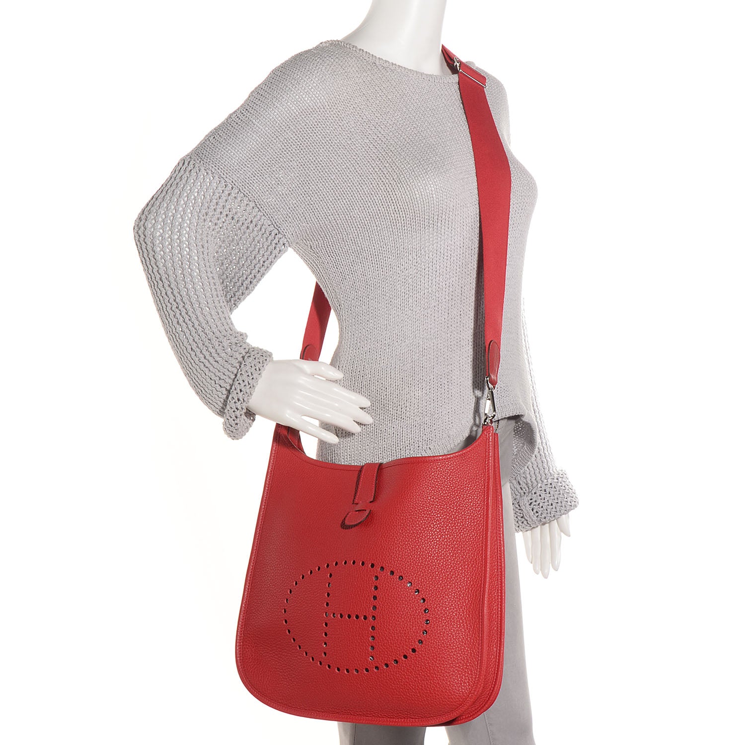 Hermes Taurillon Clemence Evelyne III GM Rouge Casaque 9 of 15