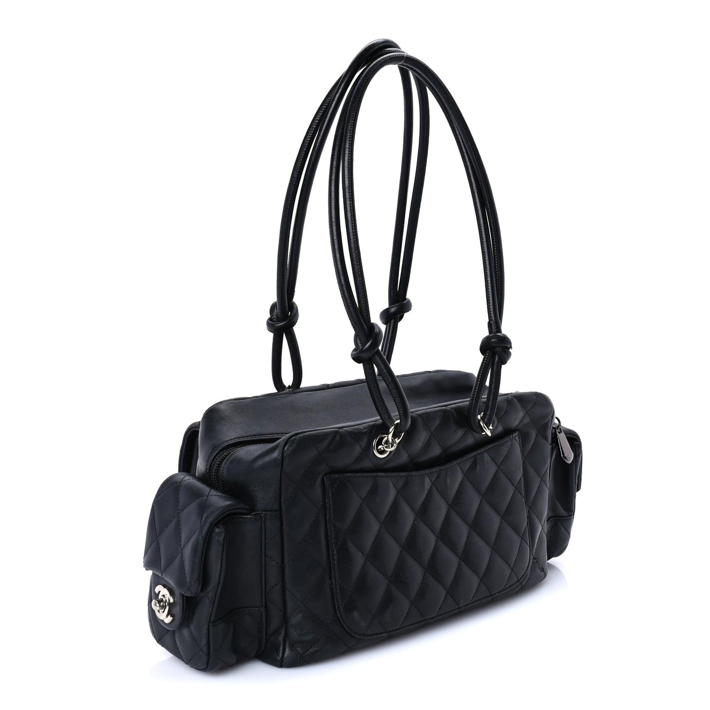 Calfskin Quilted Large Cambon Multipocket Reporter Black